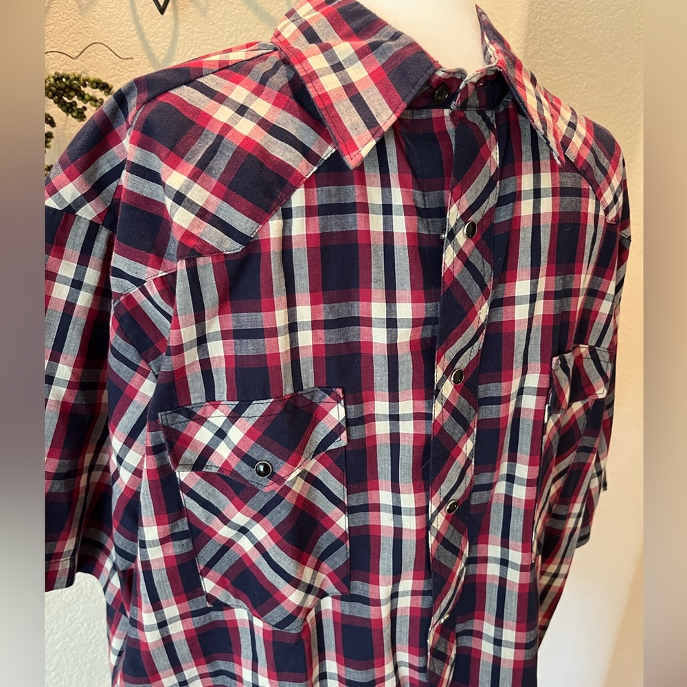 Corral Ranch Wear Mens XL Snap Front Red White & Blue Short Sleeve Western Shirt